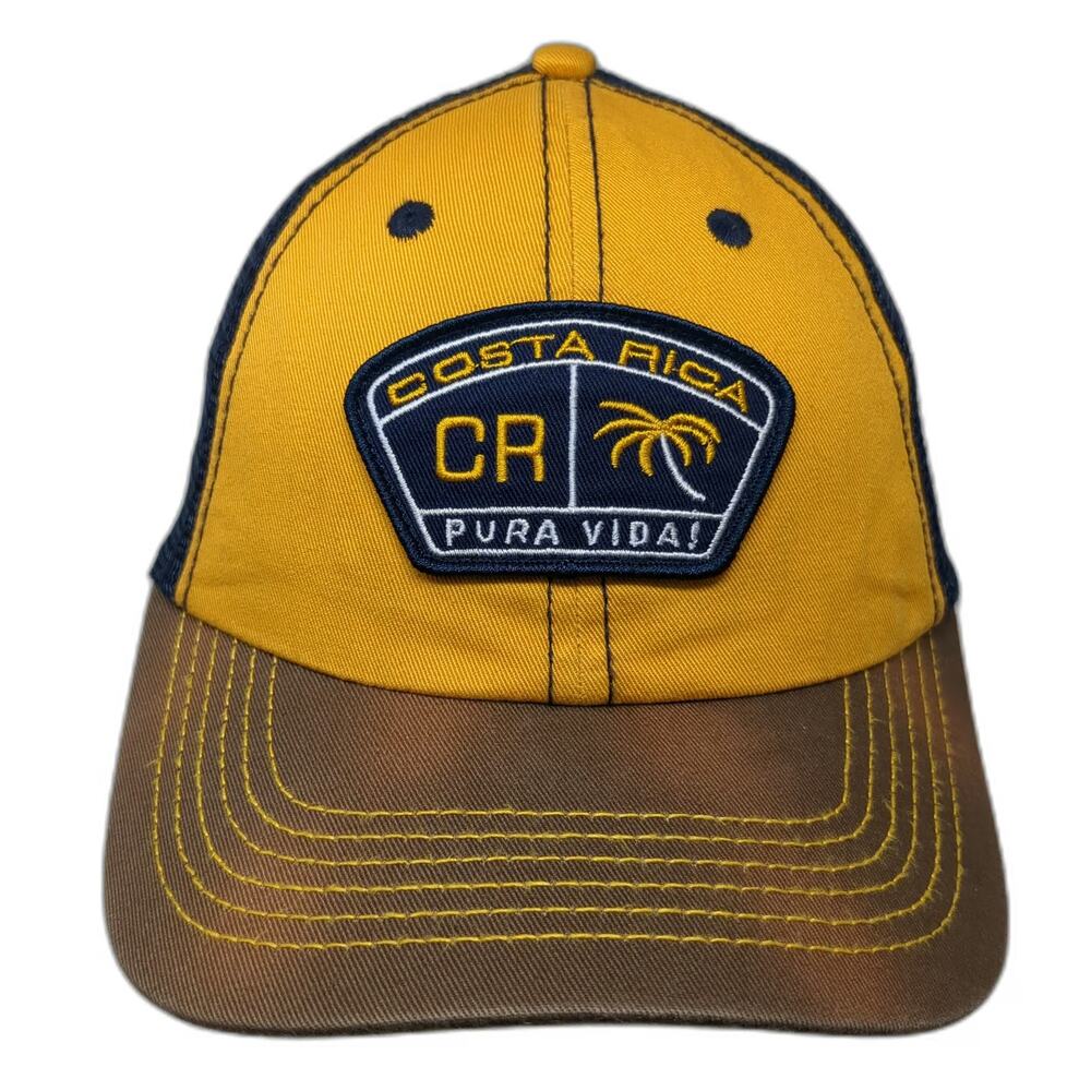 Branding Costa Rica Baseball Cap Hat Yellow Blue Brown One Size Pura Vida Mesh